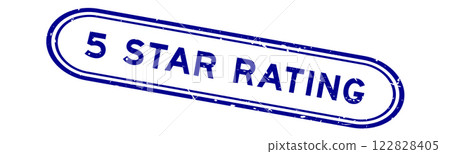 Grunge blue 5 star rating word rubber seal stamp on white background Grunge blue 5 star rating word rubber seal stamp on white background 122828405