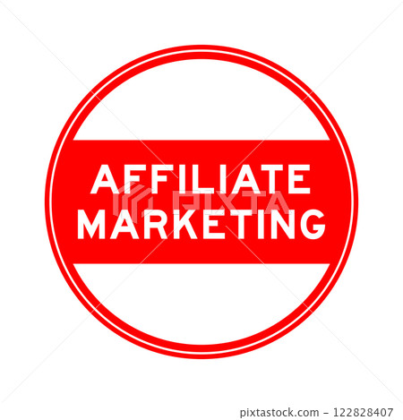 Red color round seal sticker in word affiliate marketing on white background 122828407