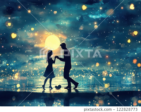 man and woman silhouette in winter clothes 122828773