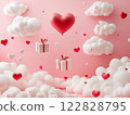 red paper hearts on pink background 122828795