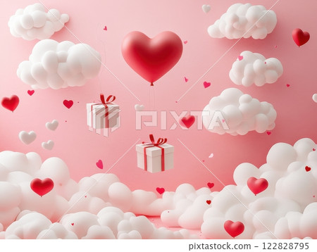 red paper hearts on pink background 122828795