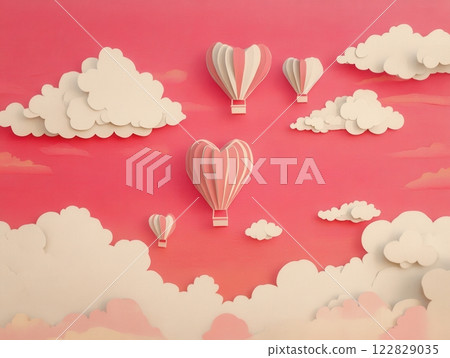 paper art of hot air balloon flying 122829035