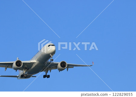 客機降落在羽田機場,飛機降落進場 客機降落在羽田機場,飛機降落進場 122829055