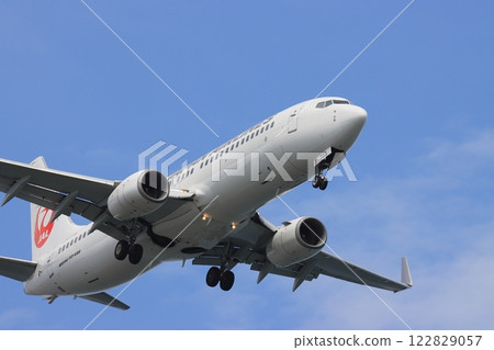 Passenger plane landing at Haneda Airport, airplane landing approach 122829057