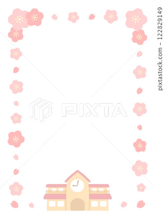 Spring kindergarten and cherry blossoms - Entrance and graduation frame illustration 03 122829149