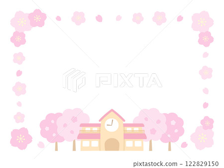 Spring kindergarten and cherry blossoms - Entrance and graduation frame illustration 02 122829150