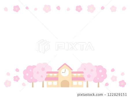Spring kindergarten and cherry blossoms - illustration of entrance and graduation frame 122829151