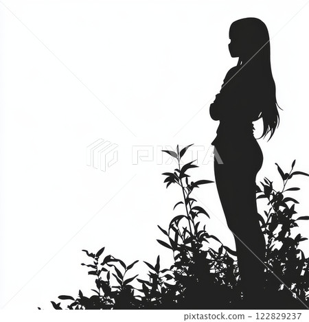 Silhouette of Woman Standing Among Plants 122829237
