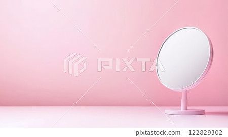 Cosmetic mirror in pink setting Cosmetic mirror in pink setting 122829302