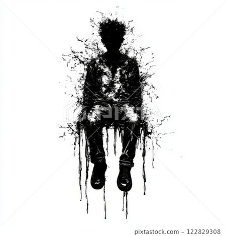 Silhouette figure dripping black ink 122829308