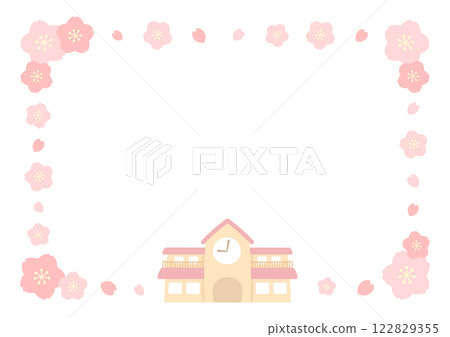Spring kindergarten and cherry blossoms - Entrance and graduation frame illustration 04 122829355