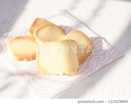 Homemade shortbread cookies with bright background. Homemade shortbread cookies with bright background. 122829669