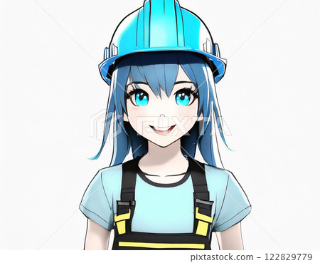 A woman wearing a helmet. Anime style. AI generated image. 122829779