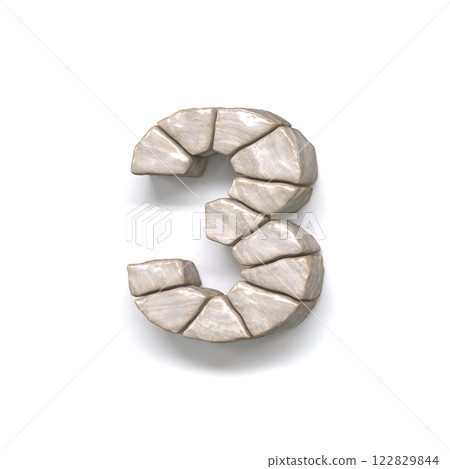 Stone wall font Number 3 THREE 3D 122829844