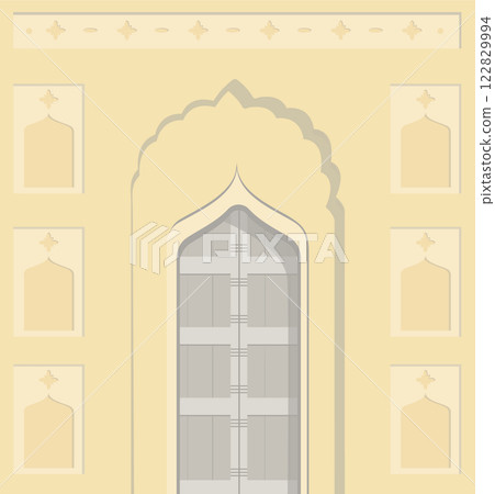 Mughal or arabic style gateway with decorative elements. Building entrance vector illustration. Mughal or arabic style gateway with decorative elements. Building entrance vector illustration. 122829994