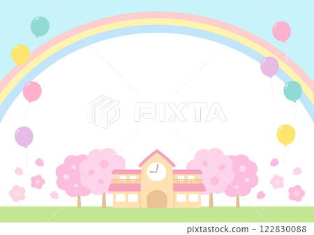 背景資料與彩虹,藍天,櫻花和學校入學典禮和畢業典禮插圖03 背景資料與彩虹,藍天,櫻花和學校入學典禮和畢業典禮插圖03 122830088