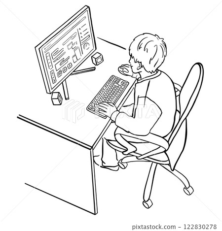 Man working on a computer illustration 1 color 122830278