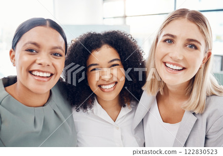 Selfie with happy work friends in the office, working together as a team of business people and professional colleagues. Portrait of a women employee corporate group with a goal and mission of growth Selfie with happy work friends in the office, working together as a team of business people and professional colleagues. Portrait of a women employee corporate group with a goal and mission of growth 122830523