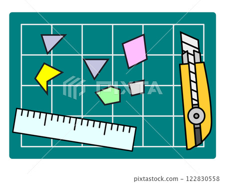 Illustration of crafting with a cutter knife using a cutter stand 122830558