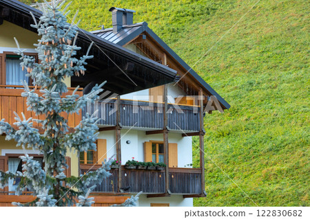 Exterior of a typical Alpine chalet, Italy Exterior of a typical Alpine chalet, Italy 122830682