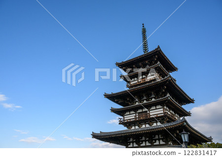 The East Pagoda of Yakushiji Temple stands out against the blue sky The East Pagoda of Yakushiji Temple stands out against the blue sky 122831417