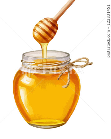 蜂蜜與蜂蜜勺水彩插畫AI生成 122831451