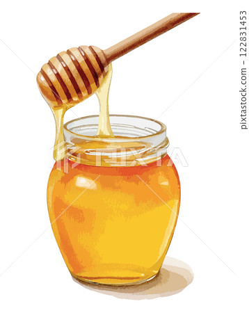 Honey and honey dipper watercolor illustration AI generation 122831453