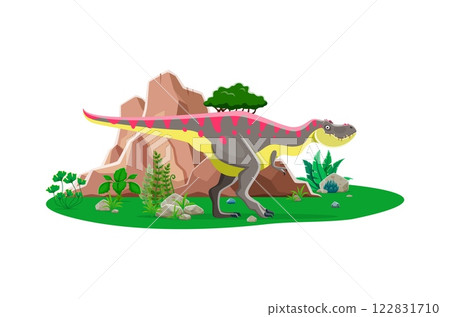 Cartoon tarbosaurus dinosaur character. Extinct animal funny personage, prehistoric reptile or Jurassic era predator dinosaur isolated vector cute character. Paleontology lizard on nature scene Cartoon tarbosaurus dinosaur character. Extinct animal funny personage, prehistoric reptile or Jurassic era predator dinosaur isolated vector cute character. Paleontology lizard on nature scene 122831710