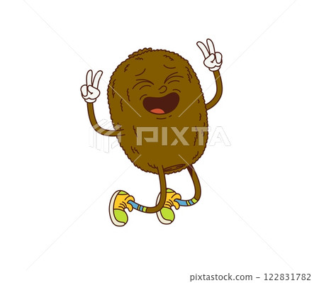 Cartoon kiwi fruit cheerful groovy character. Fresh exotic fruit retro cartoon happy character. Sweet natural kiwi vintage isolated vector cheerful mascot or ripe tropical food groovy funny personage Cartoon kiwi fruit cheerful groovy character. Fresh exotic fruit retro cartoon happy character. Sweet natural kiwi vintage isolated vector cheerful mascot or ripe tropical food groovy funny personage 122831782