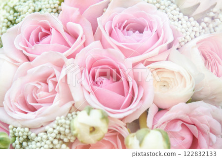 Pink roses background. rose petals, abstract romance background, pastel and soft flower card. Wedding card, Valentine. classic bride's bouquet. Soft selective focus. 122832133