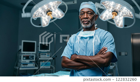 Experienced surgeon preparing for a critical operation in a modern medical facility 122832260