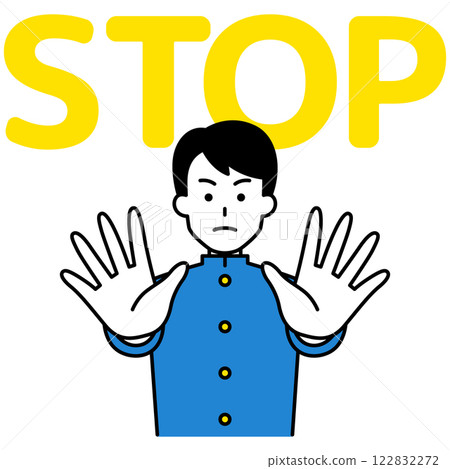 A male student puts both hands in front of him and says STOP A male student puts both hands in front of him and says STOP 122832272