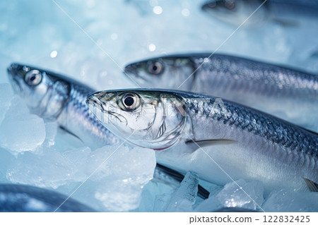Fresh mackerel fish on ice. Ai Generative 122832425