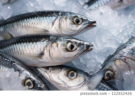 Fresh mackerel fish on ice. Ai Generative 122832426
