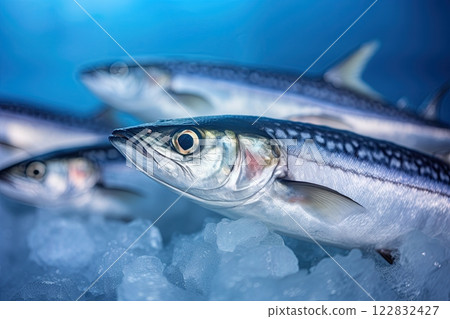 Fresh mackerel fish on ice. Ai Generative Fresh mackerel fish on ice. Ai Generative 122832427