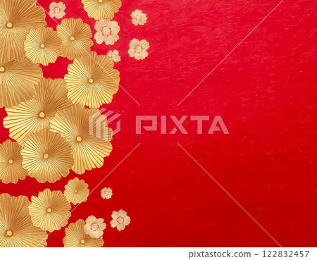 Japanese paper texture image material: red and gold petals 122832457