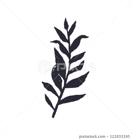 Black and white minimal rustic inky leaf silhouette Black and white minimal rustic inky leaf silhouette 122833195
