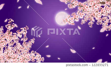 滿月之夜，櫻花盛開，花瓣飄落 122833271