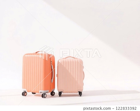 Minimalist travel luggage bag in a radiant peach color 122833392