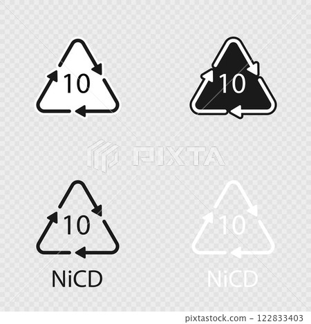 Battery recycling code 10 NiCD set. Vector illustration Battery recycling code 10 NiCD set. Vector illustration 122833403