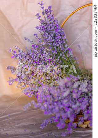 Basket with lavender flowers. Aromatherapy 122833464
