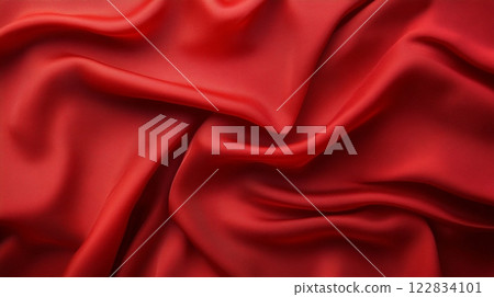 Red fabric with a pattern of waves. The fabric is very soft and smooth Red fabric with a pattern of waves. The fabric is very soft and smooth 122834101