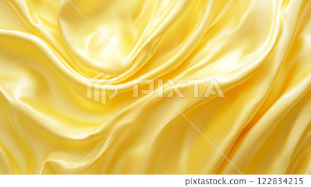 Yellow fabric with a wave pattern. The fabric is smooth and shiny. The color yellow is bright and cheerful Yellow fabric with a wave pattern. The fabric is smooth and shiny. The color yellow is bright and cheerful 122834215