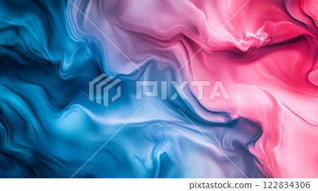 Painting of a blue and pink swirl with a blue and pink background. The painting has a dreamy, ethereal quality to it 122834306