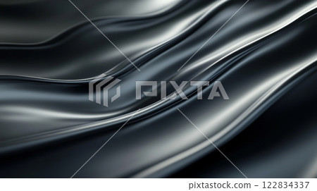 Black and white image of a fabric with a wave pattern. The image has a moody and mysterious feel to it, as if it is a representation of the ocean or a dream. The fabric appears to be made of a shiny Black and white image of a fabric with a wave pattern. The image has a moody and mysterious feel to it, as if it is a representation of the ocean or a dream. The fabric appears to be made of a shiny 122834337