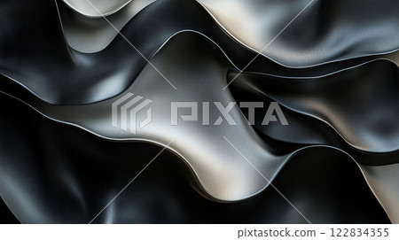 Black and white image of a wave made of leather. The image has a moody and edgy feel to it, with the leather texture adding a sense of depth and texture to the wave. The image is abstract Black and white image of a wave made of leather. The image has a moody and edgy feel to it, with the leather texture adding a sense of depth and texture to the wave. The image is abstract 122834355