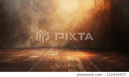 Room with a wooden floor and a wall with a lot of cracks. The room is empty and has a lot of light coming in from the window Room with a wooden floor and a wall with a lot of cracks. The room is empty and has a lot of light coming in from the window 122834437