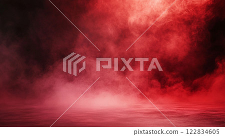 Red background with smoke and steam. The background is dark and the smoke and steam are floating in the air Red background with smoke and steam. The background is dark and the smoke and steam are floating in the air 122834605