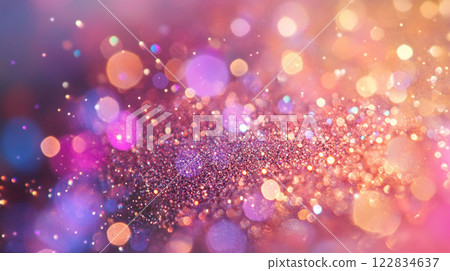 Colorful, glittery background with pink and purple hues. The image is full of bright, sparkling lights that create a sense of excitement and energy. Scene is celebratory and festive 122834637