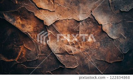 The image is a close up of a wall with a rough, textured surface. The wall appears to be made of stone or some other type of material that has been weathered and worn down over time 122834868